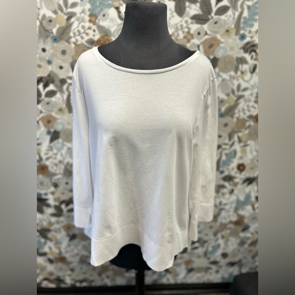 Habitat White High Low 3/4 Sleeve Wide Neck Nautical Lagenlook Blouse Medium